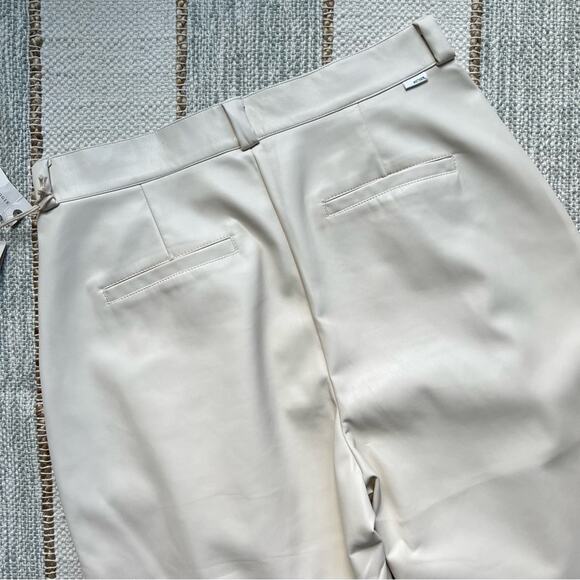 Mother High Waisted Egret Tunnel Vision Pleated Prep Faux Leather Pants Size 32 - Picture 7 of 13